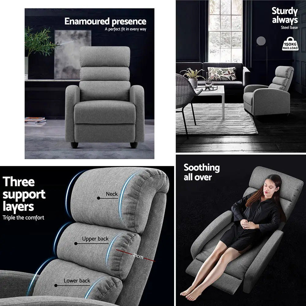 Recliner Armchair Grey Fabric Bolivia