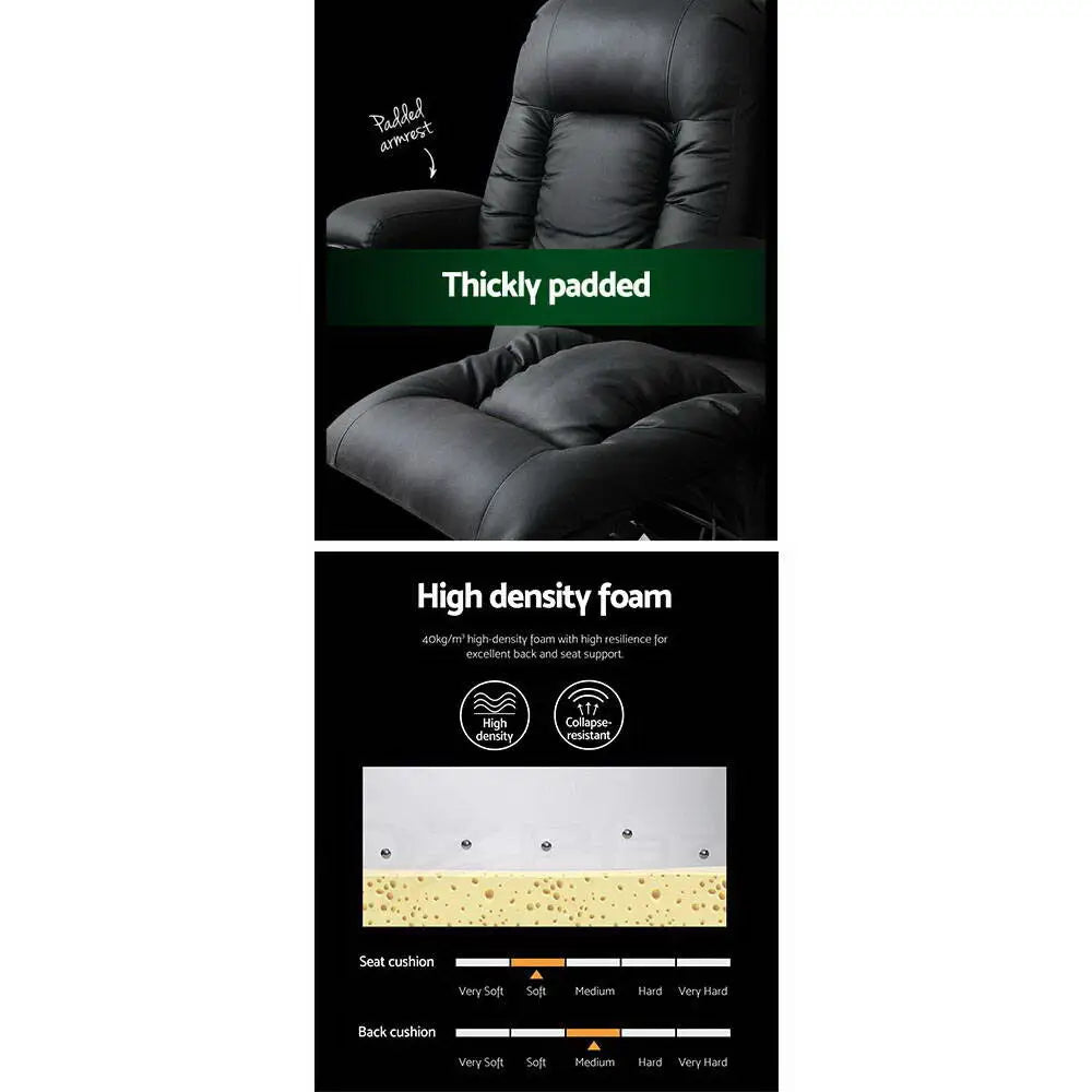 Recliner Chair Electric Heated Massage Chairs Faux Leather Cabin