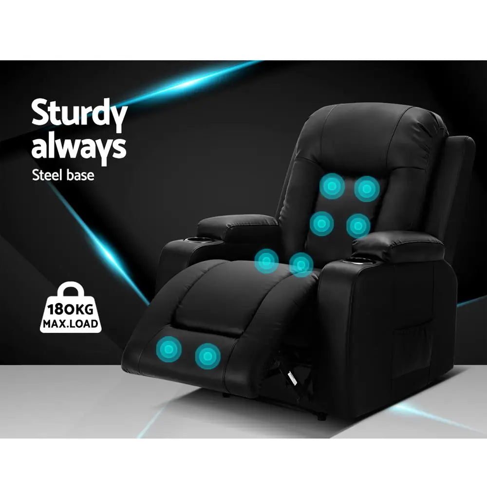 Recliner Chair Electric Heated Massage Chairs Faux Leather Cabin
