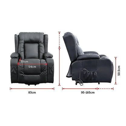 Recliner Chair Electric Massage Lift Heated Leather Lounge Sofa Black