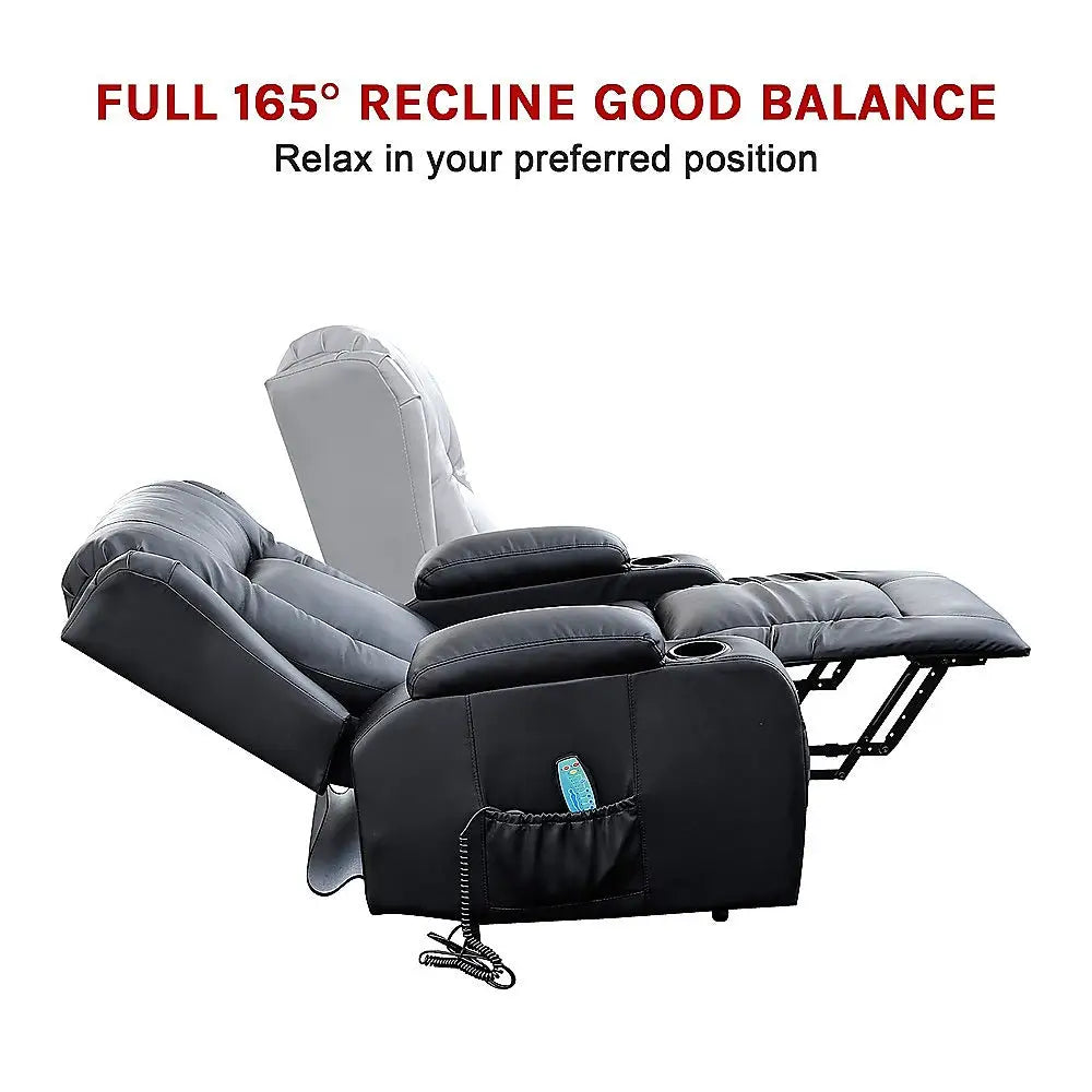 Recliner Chair Electric Massage Lift Heated Leather Lounge Sofa Black