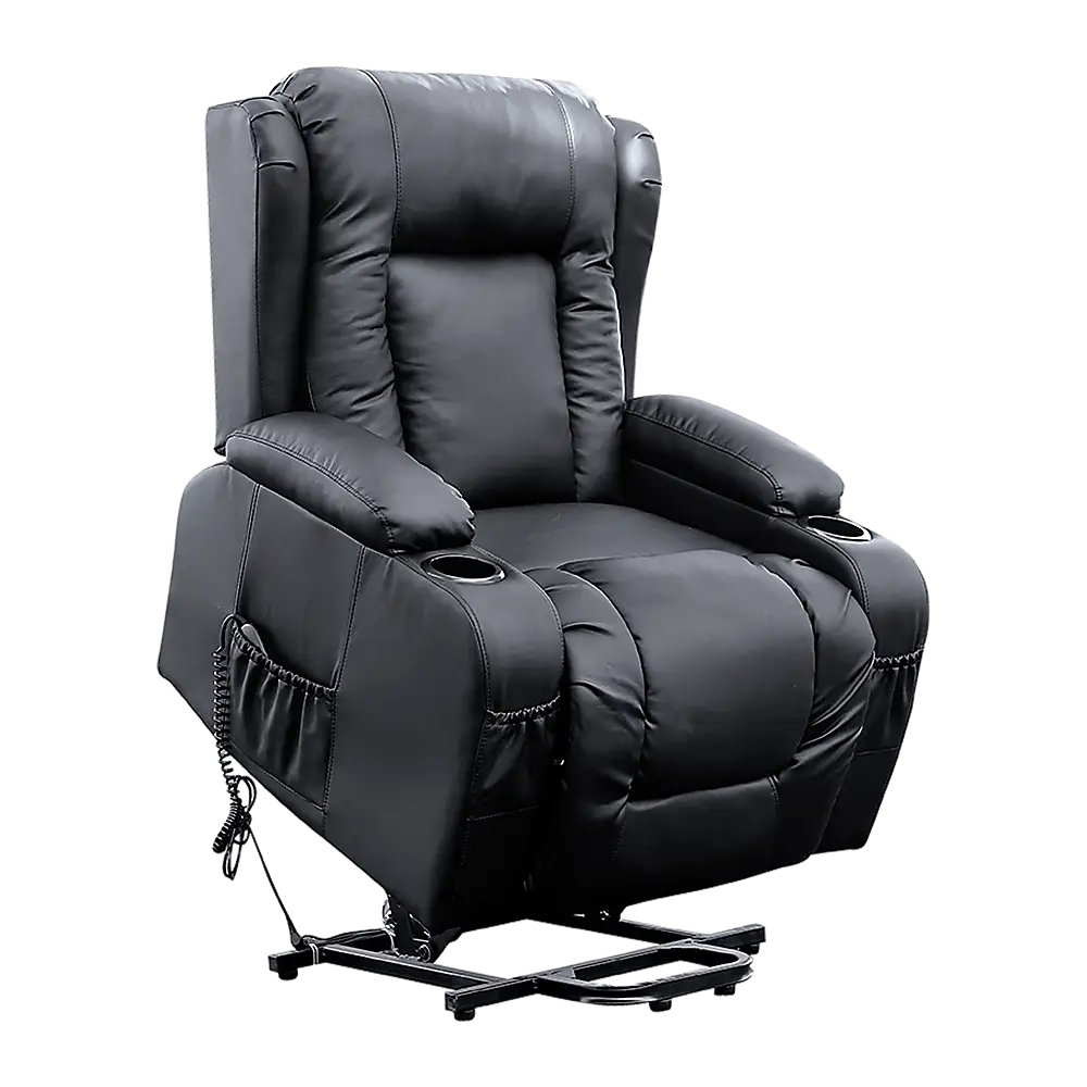 Recliner Chair Electric Massage Lift Heated Leather Lounge Sofa Black