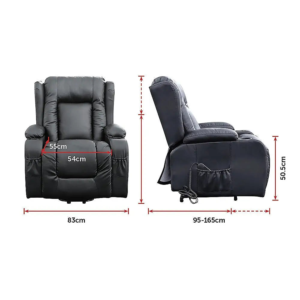 Recliner Chair Electric Massage Lift Heated Leather Lounge Sofa Black