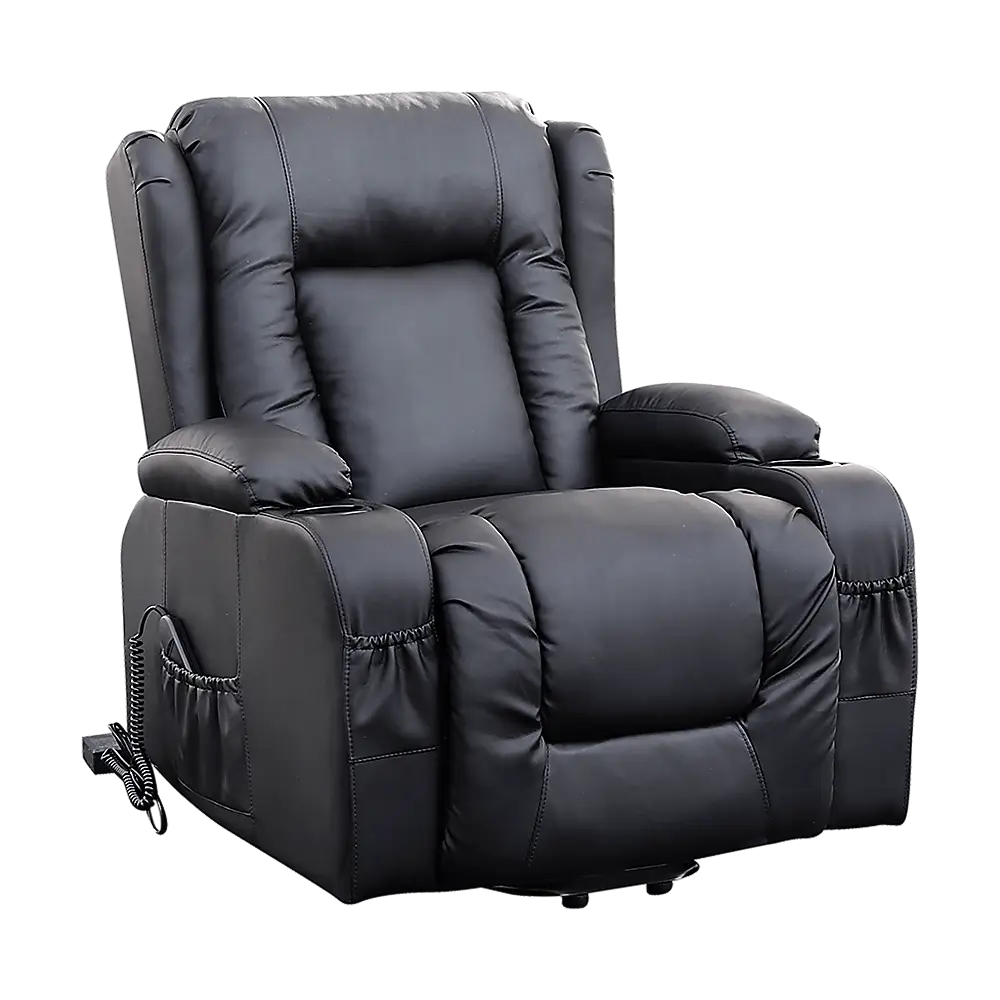 Recliner Chair Electric Massage Lift Heated Leather Lounge Sofa Black