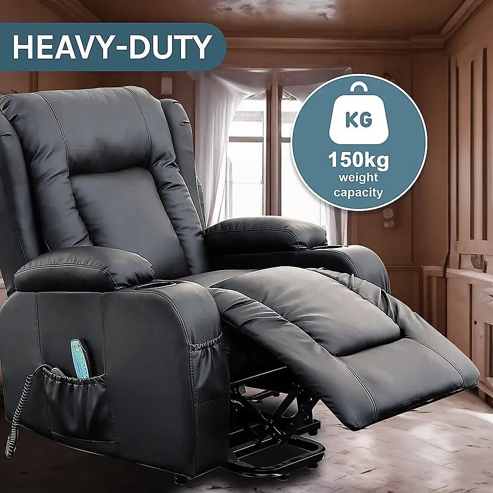 Recliner Chair Electric Massage Lift Heated Leather Lounge Sofa Black