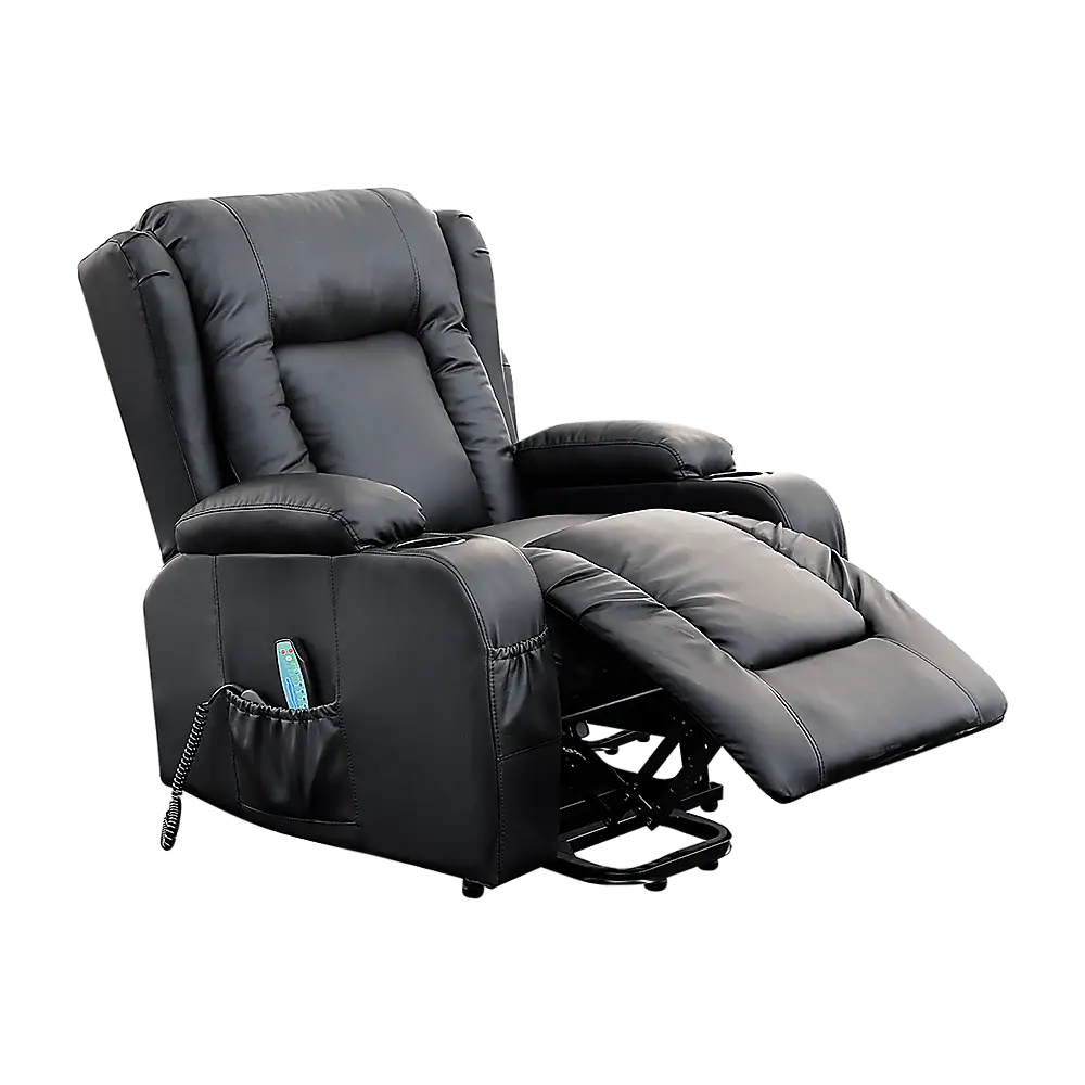 Recliner Chair Electric Massage Lift Heated Leather Lounge Sofa Black