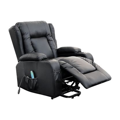 Recliner Chair Electric Massage Lift Heated Leather Lounge Sofa Black