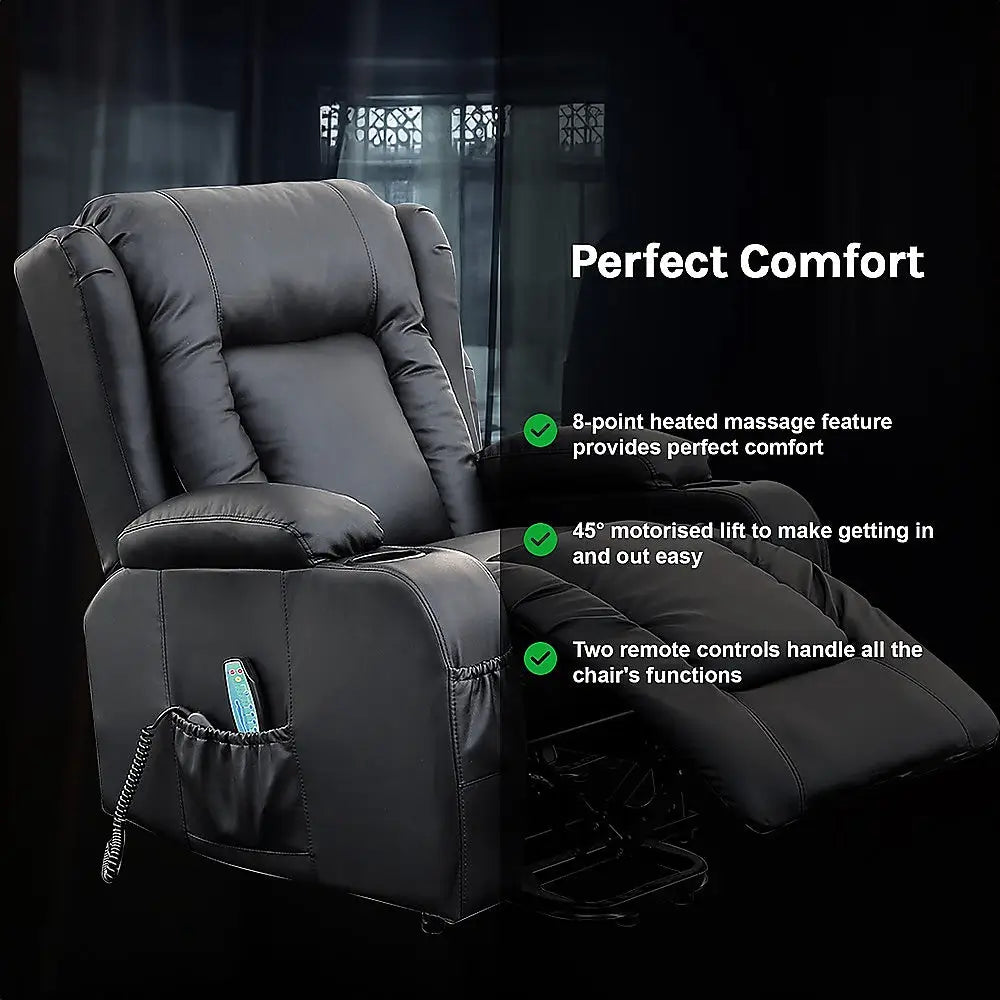Recliner Chair Electric Massage Lift Heated Leather Lounge Sofa Black