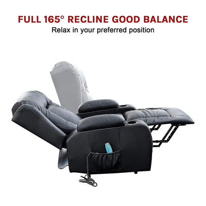 Recliner Chair Electric Massage Lift Heated Leather Lounge Sofa Black