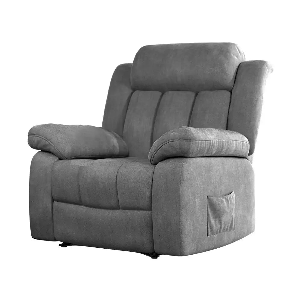 Recliner Chair Electric Massage Velvet Lounge Sofa Heated Grey