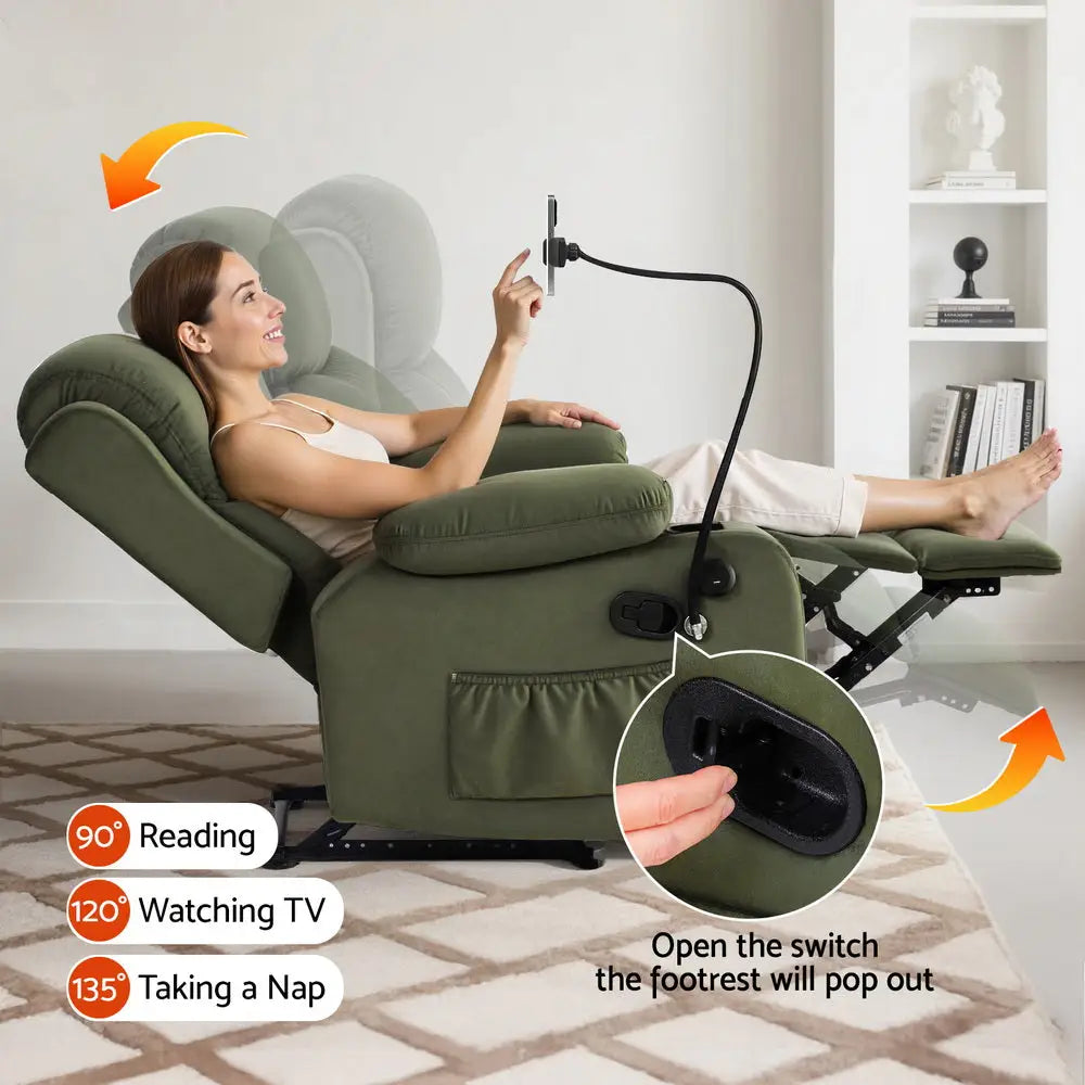 Recliner Chair Heated Massage with Phone Holder Velvet