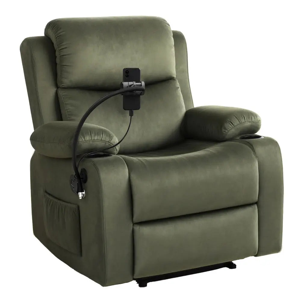 Recliner Chair Heated Massage with Phone Holder Velvet