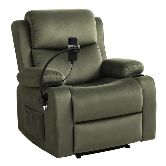 Recliner Chair Heated Massage with Phone Holder Velvet