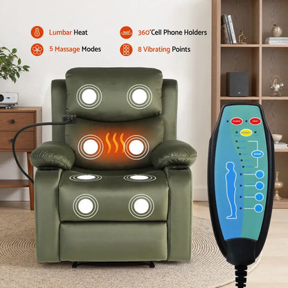 Recliner Chair Heated Massage with Phone Holder Velvet