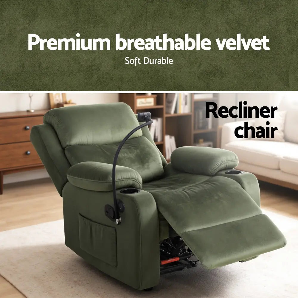 Recliner Chair Heated Massage with Phone Holder Velvet