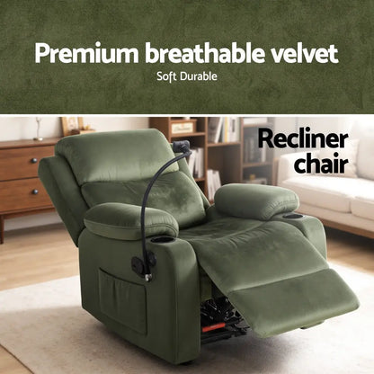 Recliner Chair Heated Massage with Phone Holder Velvet