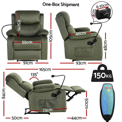 Recliner Chair Heated Massage with Phone Holder Velvet