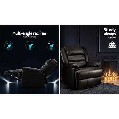 Recliner Chair Leather Black Cissy
