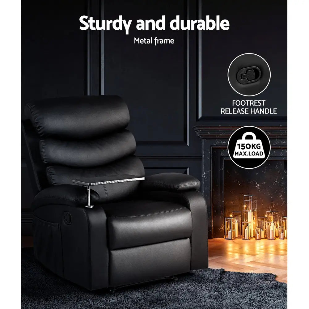 Recliner Chair Leather Black Tray Table Erika