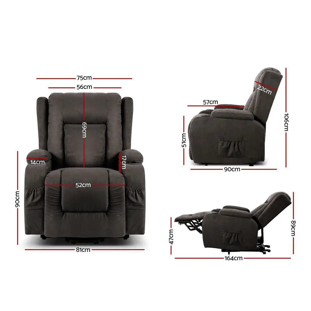 Recliner Chair Lift Assist Heated Massage Velvet Rukwa