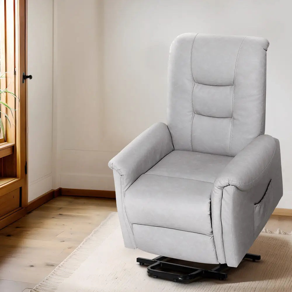 Recliner Chair Lift Assist Leather Grey