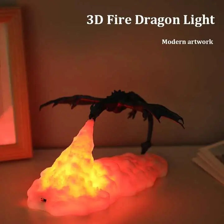 Red Fire Dragon 3d Printed Led Flame Night Light – Unique Decorative Lamp for Desk Bedroom & Gift Ideas