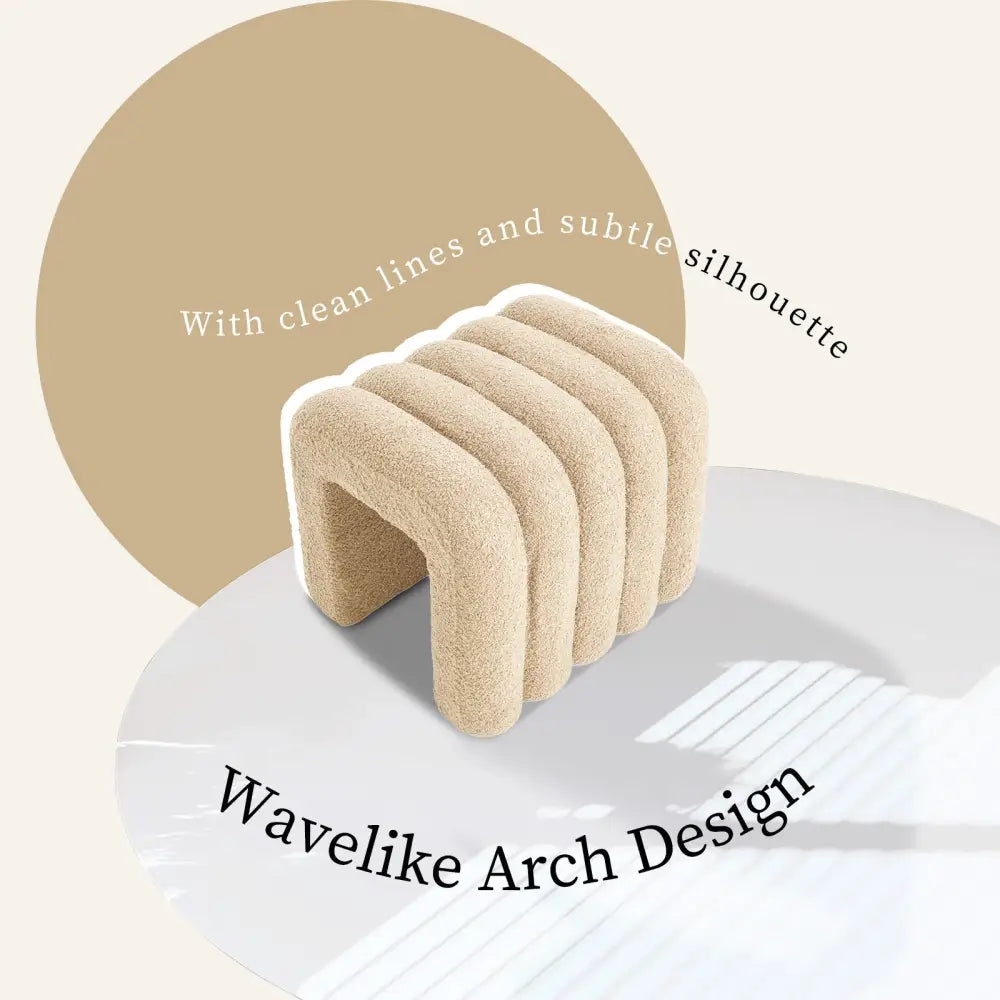 Ridge Arch Ottoman Stool Teddy Fleece Fabric Foot Rest 45cm Beige