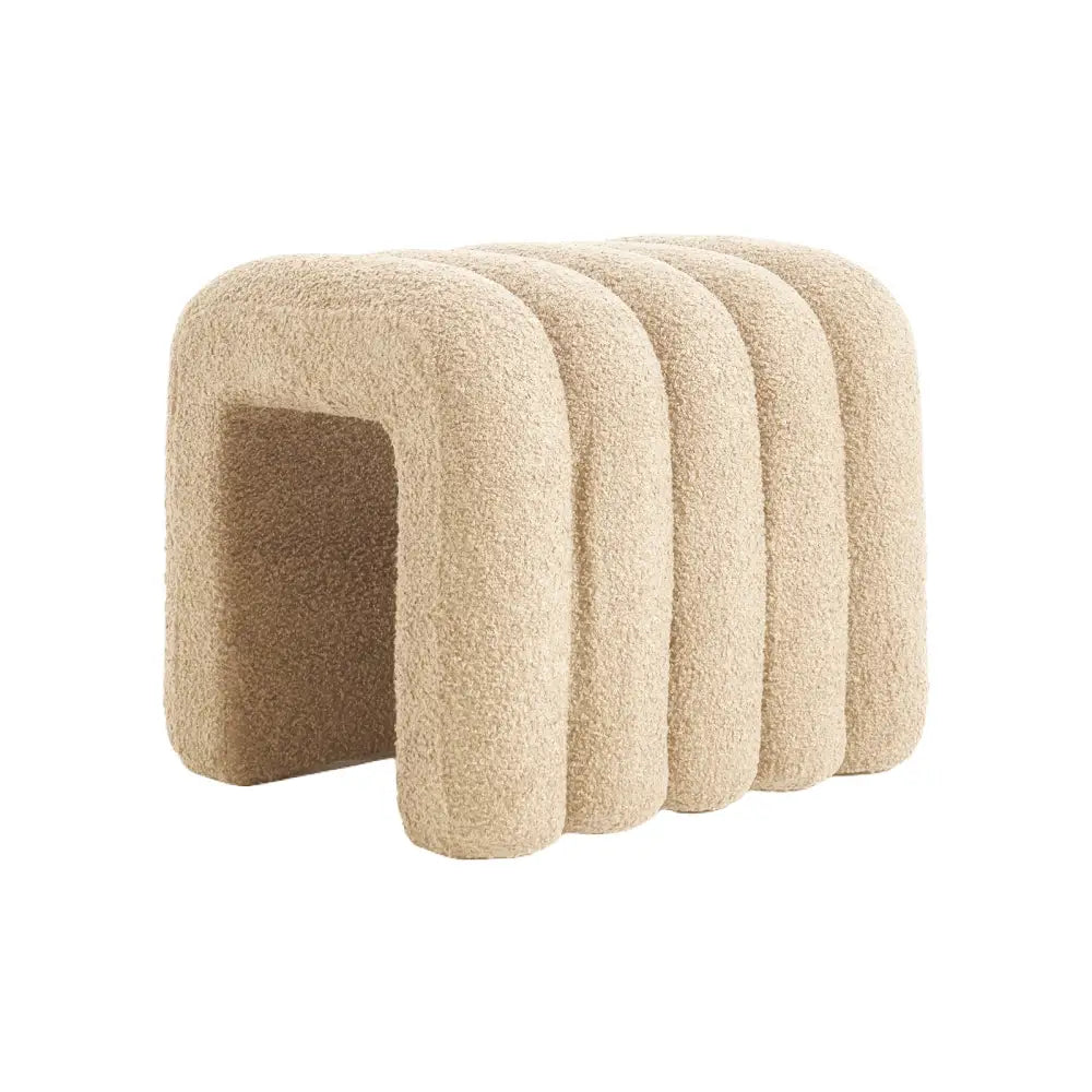 Ridge Arch Ottoman Stool Teddy Fleece Fabric Foot Rest 45cm Beige