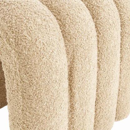 Ridge Arch Ottoman Stool Teddy Fleece Fabric Foot Rest 45cm Beige
