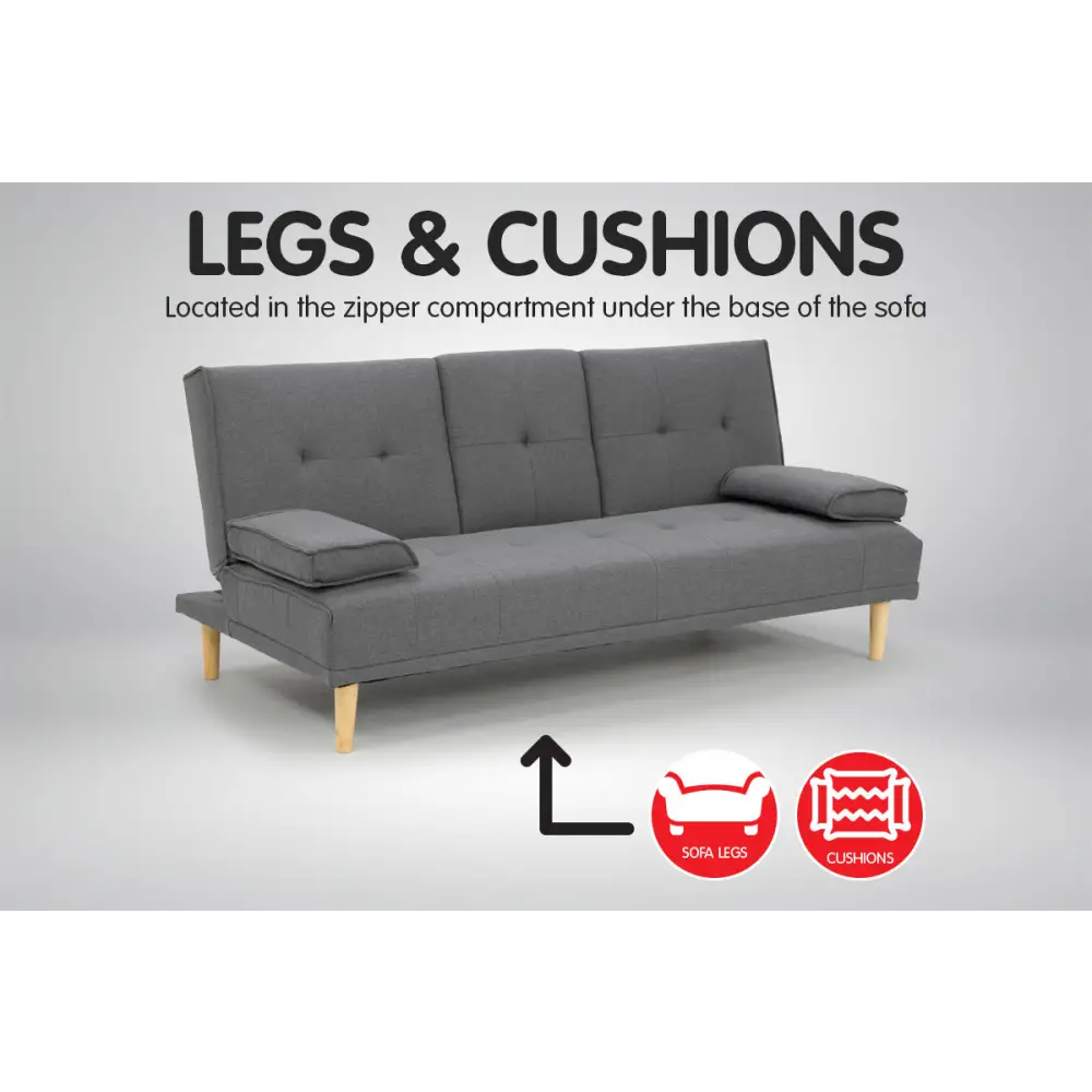 Rochester Linen Fabric Sofa Bed Lounge Couch Futon Furniture Suite - Dark Grey
