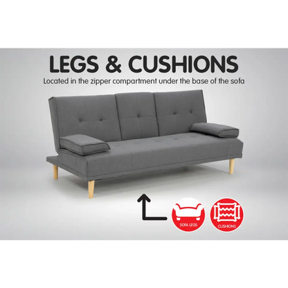 Rochester Linen Fabric Sofa Bed Lounge Couch Futon Furniture Suite - Dark Grey