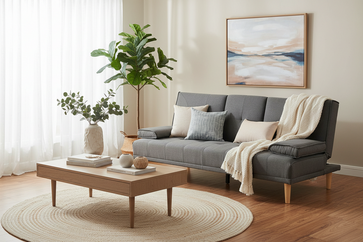 Rochester Linen Fabric Sofa Bed Lounge Couch Futon Furniture Suite - Dark Grey