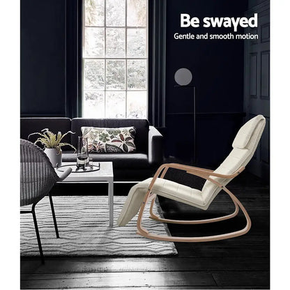 Rocking Armchair Bentwood Frame with Footrest Beige Afton