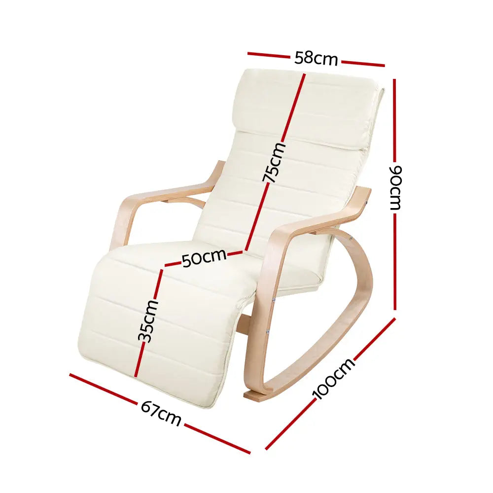 Rocking Armchair Bentwood Frame with Footrest Beige Afton