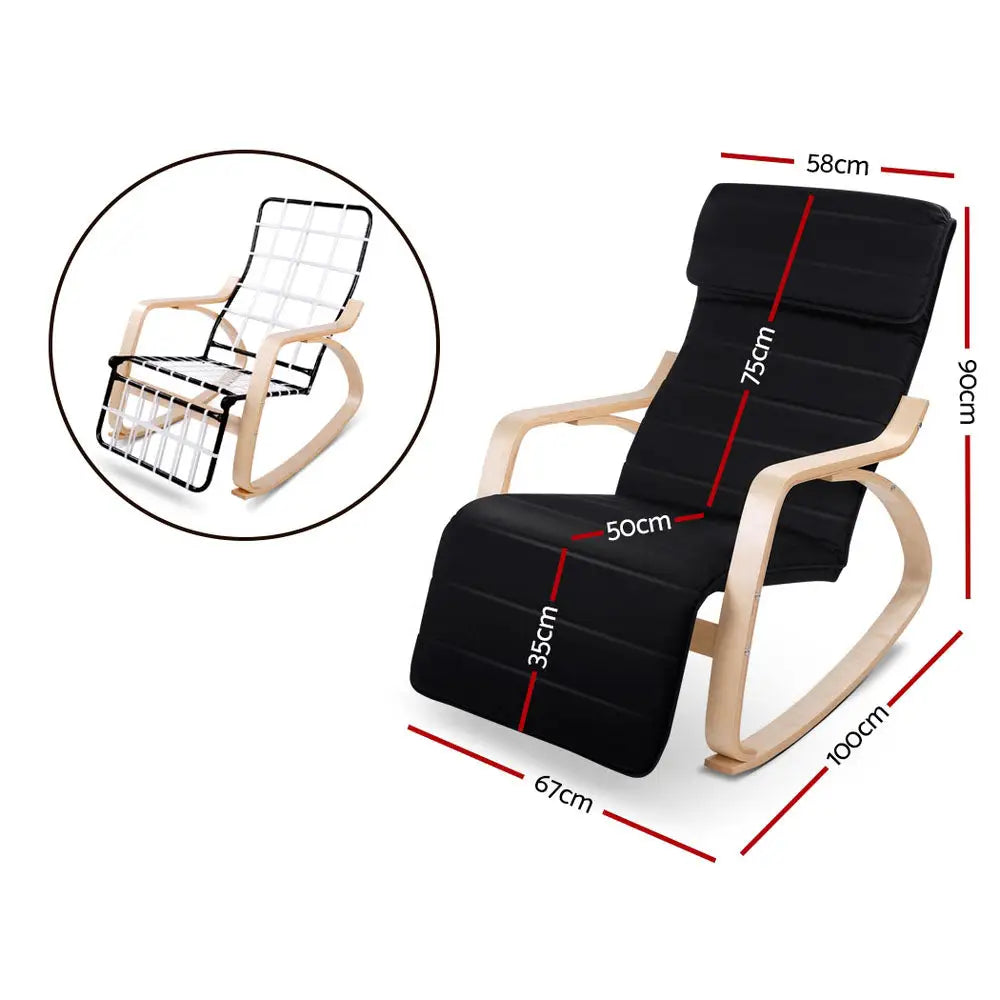 Rocking Armchair Footrest Nursing Black Afton