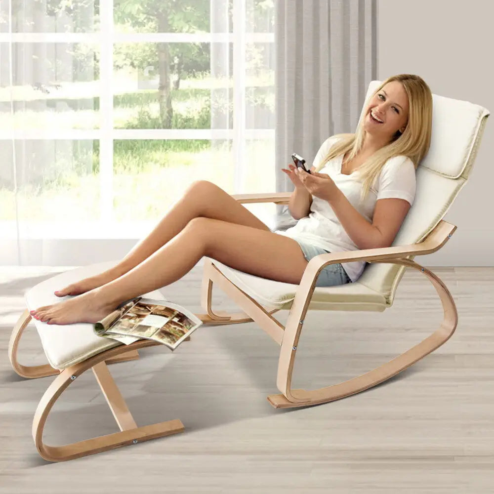 Rocking Armchair Footstool Bentwood Beige