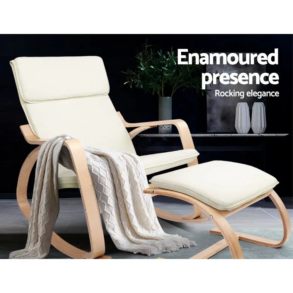 Rocking Armchair Footstool Bentwood Beige