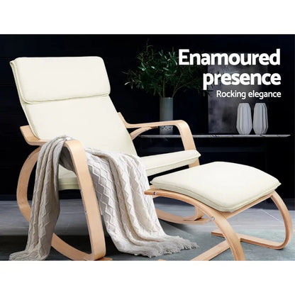 Rocking Armchair Footstool Bentwood Beige