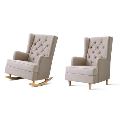Rocking Chair Armchair Linen Fabric Beige Gaia