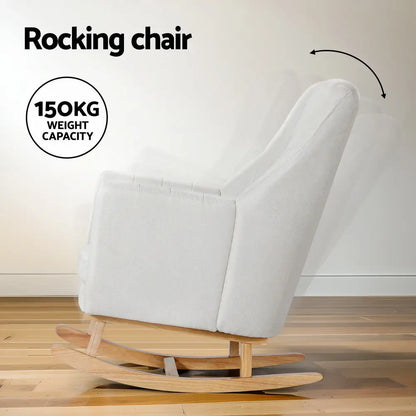 Rocking Chair Armchair Linen Fabric Beige Jonah