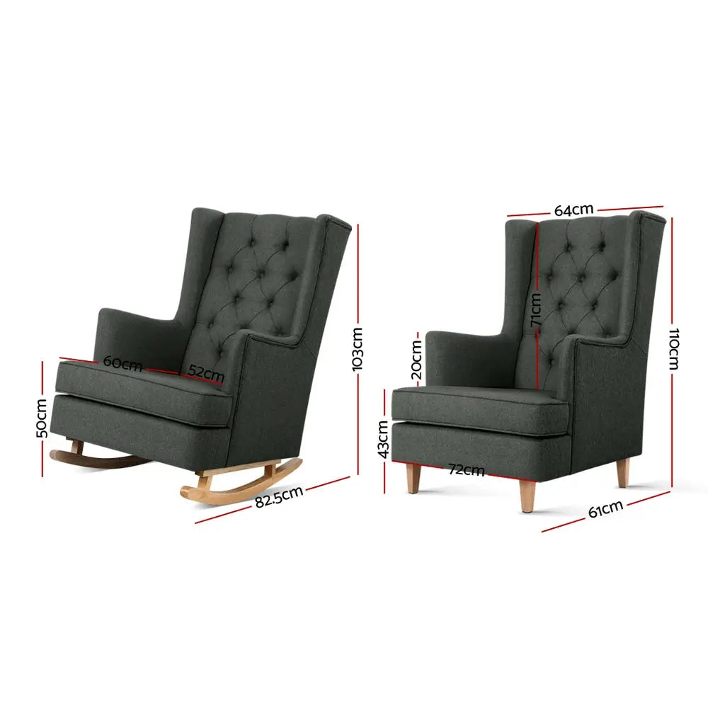 Rocking Chair Armchair Linen Fabric Charcoal Gaia