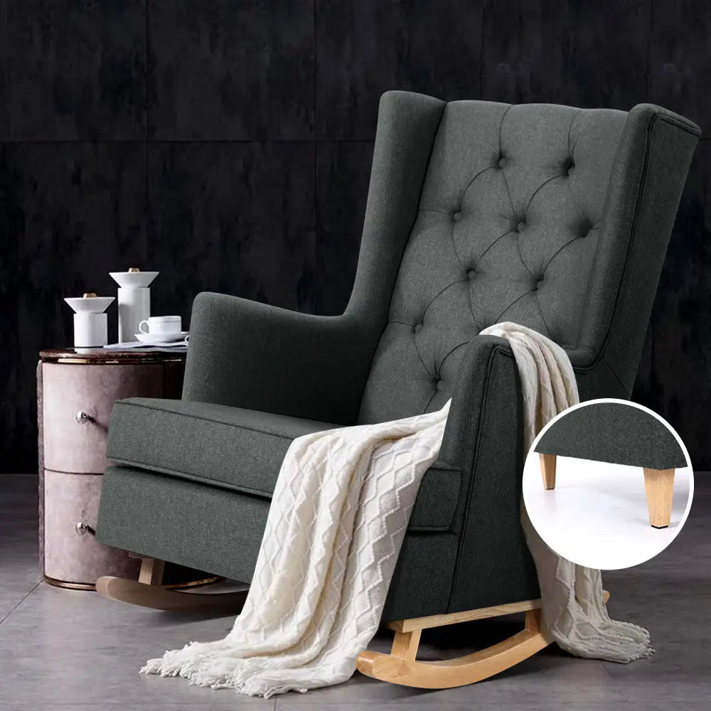 Rocking Chair Armchair Linen Fabric Charcoal Gaia