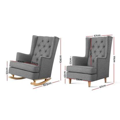 Rocking Chair Armchair Linen Fabric Grey Gaia