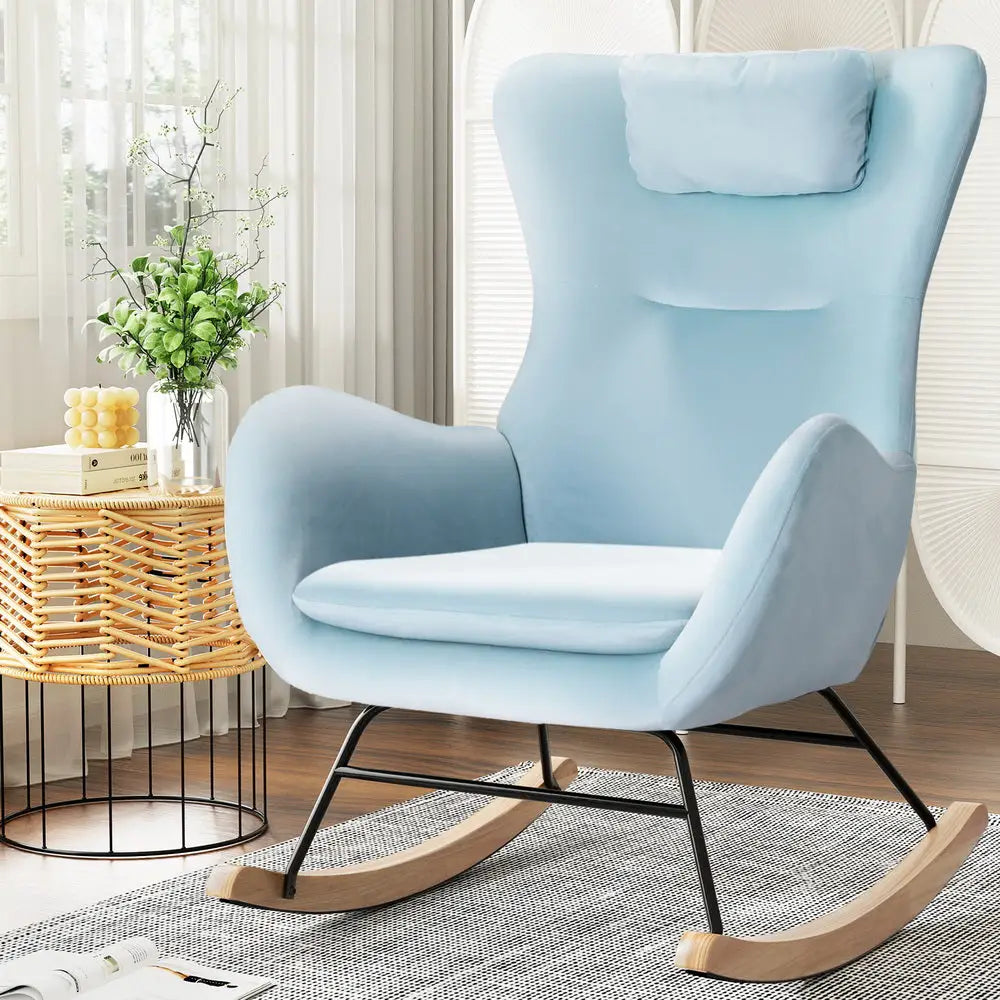 Rocking Chair Armchair Pillow Velvet Blue