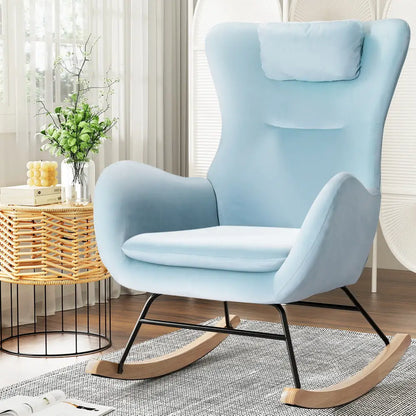 Rocking Chair Armchair Pillow Velvet Blue
