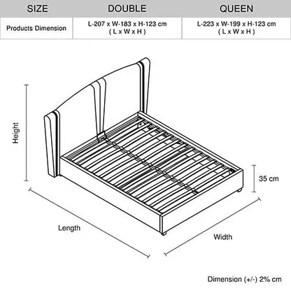 Roman Bed Frame Double Size Black Velvet Fabric with Gas Lift Plywood Metal Structure
