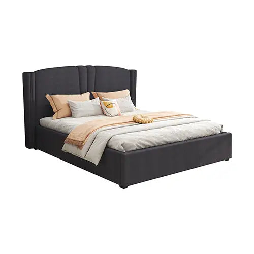Roman Bed Frame Queen Size Black Velvet Fabric with Gas Lift Plywood Metal Structure