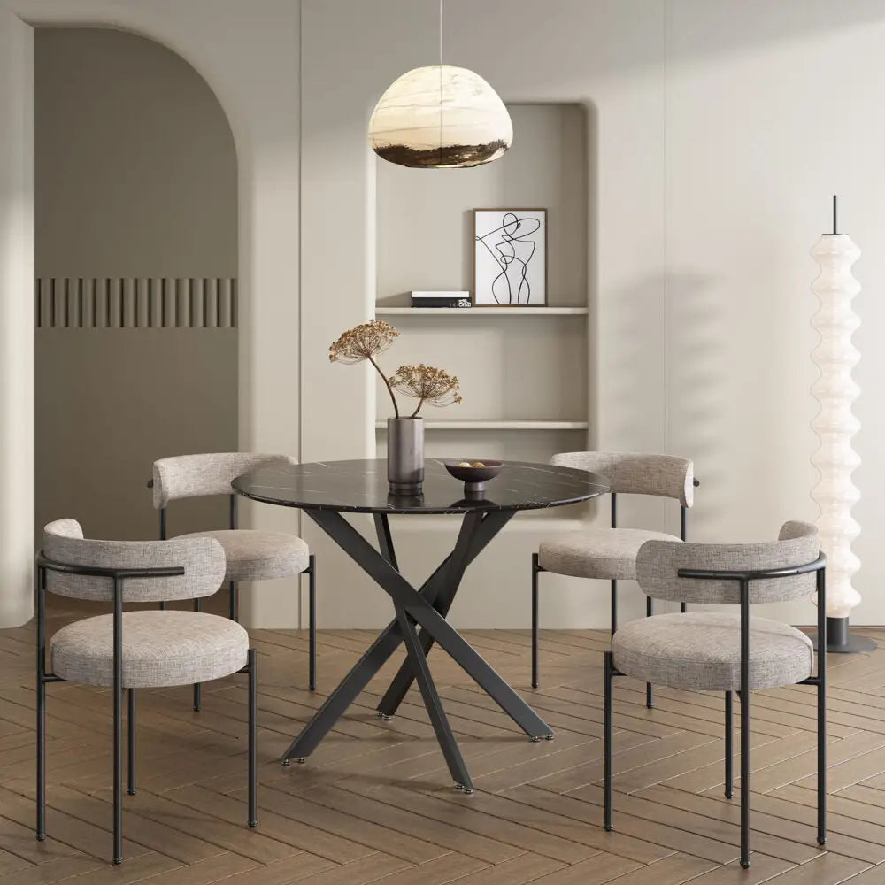 Round Marble-effect Table-black