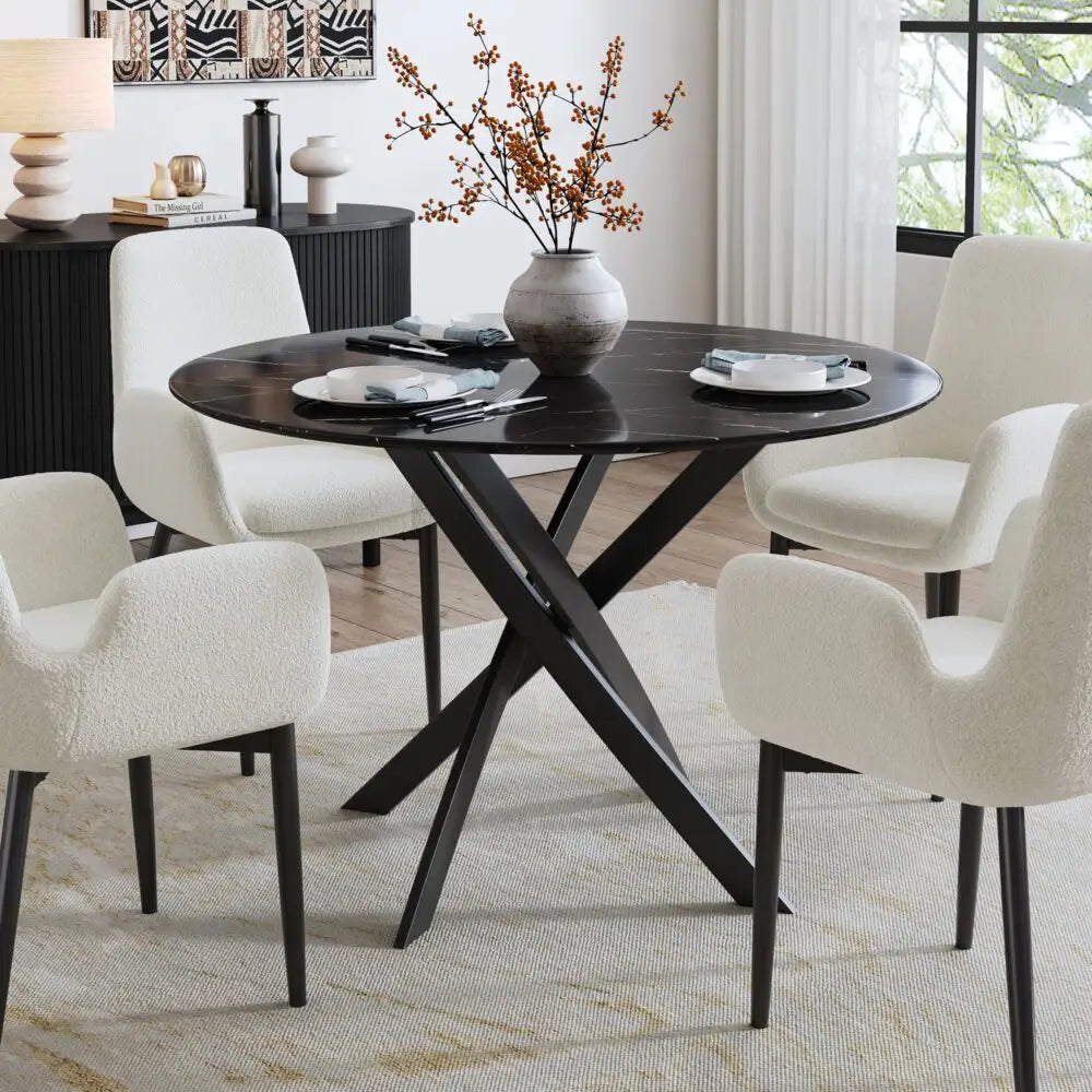Round Marble-effect Table-black