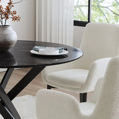 Round Marble-effect Table-black